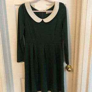 XL Peter Pan Collar Green Winter Dress